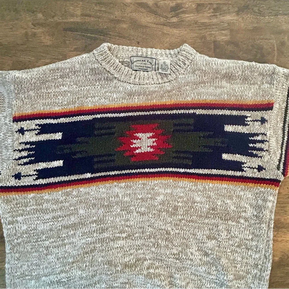 Vintage American Eagle Outfitters Ramie Cotton Sweater XL Southwest Aztec Knit